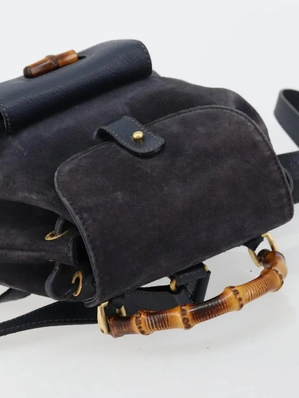 GUCCI Bamboo Backpack Suede Navy Gold 003 2034 0030 Auth